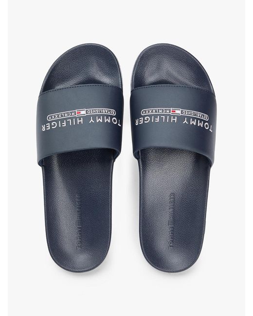 Tommy Hilfiger Blue Logo Embroidery Pool Slides for men