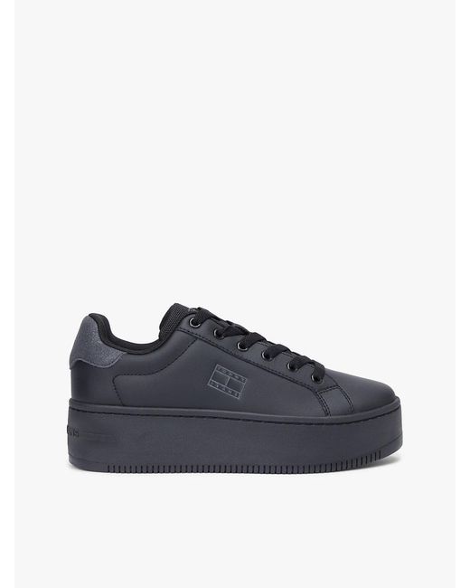 Tommy Hilfiger Blue Essential Logo Platform Trainers With Leather