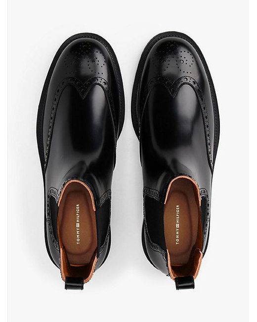 Tommy Hilfiger Chelsea-Boot Aus Leder Mit Flag Und Brogue-Details in Black für Herren