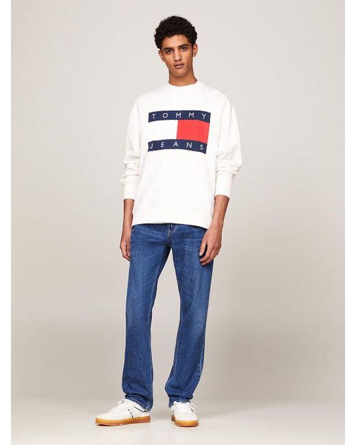 Tommy Hilfiger White Oversized Flag Relaxed Fit Sweatshirt for men