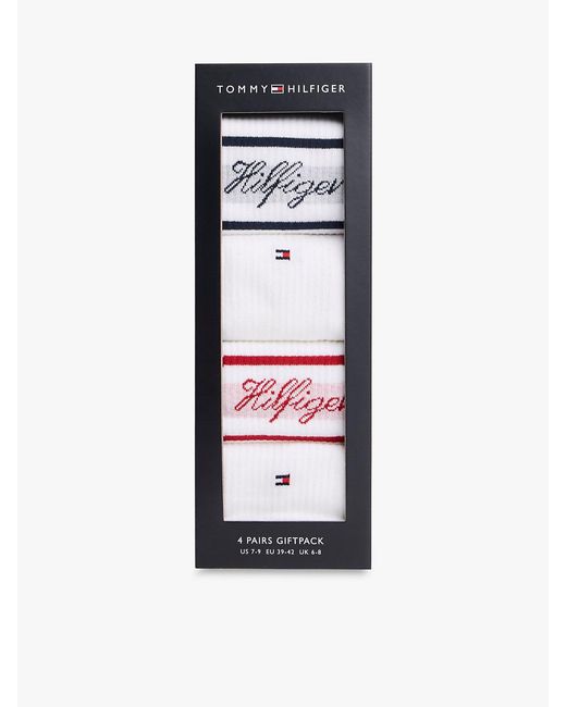 Tommy Hilfiger Black 4-Pack Logo Ribbed Socks Gift Box for men