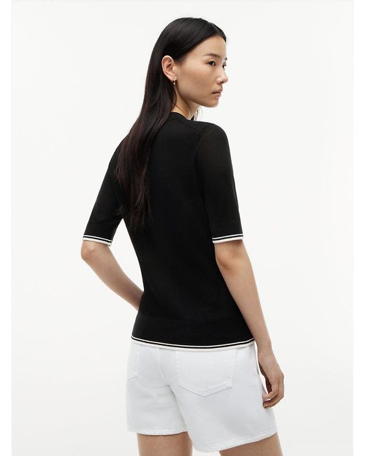 Tommy Hilfiger Black Tipped Short Sleeve Jumper With Silk