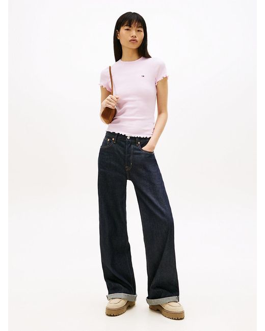 Tommy Hilfiger White Ruffle Trim Ribbed T-Shirt
