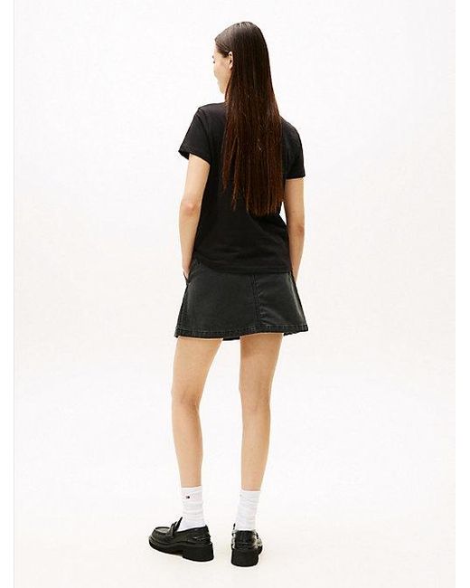 Camiseta De Cuello Redondo Con Logo Tommy Hilfiger de color Black