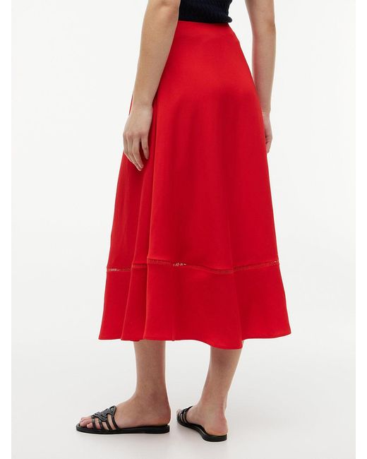 Tommy Hilfiger Red Logo Flare Midi Skirt With Linen