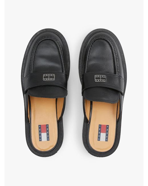 Tommy Hilfiger Black Leather Loafer Mules