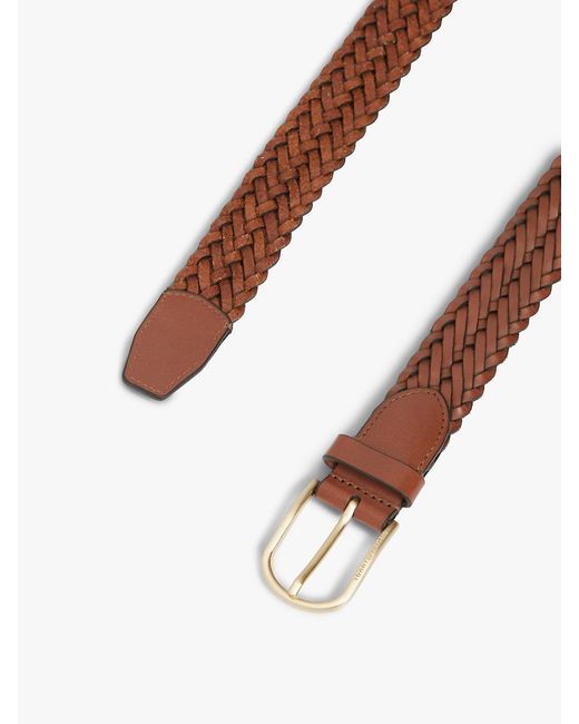 Tommy Hilfiger Brown Rounded Buckle Casual Woven Leather Belt for men