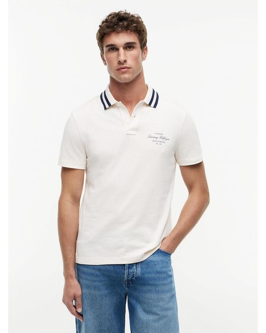 Tommy Hilfiger White Regular Fit Tipped Collar Jersey Polo Shirt for men