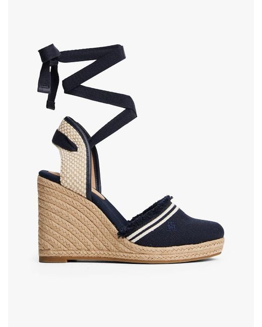 Espadrilles Compensées En Toile À Frange Tommy Hilfiger en coloris Blue