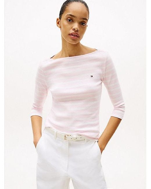 Camiseta De Cuello Barco Y Corte Slim Tommy Hilfiger de color White