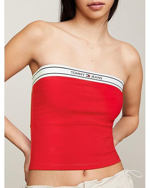 Camiseta tubo sin cierre con cinta distintiva Tommy Hilfiger de color Red