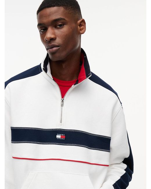 Tommy Hilfiger Blue Colour-Blocked Quarter-Zip Relaxed Sweatshirt for men