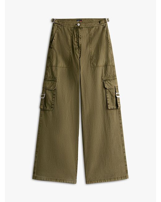 Tommy Hilfiger Natural Wide Leg Twill Cargo Trousers