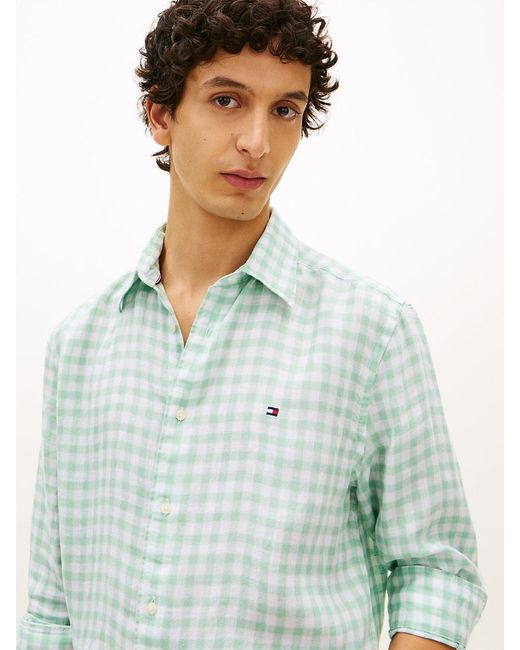 Tommy Hilfiger Blue Regular Fit Gingham Check Pure Linen Shirt for men
