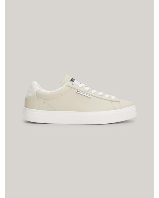 Tommy Hilfiger Natural Essential Logo Leather Cupsole Trainers
