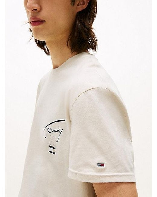 Camiseta Signature De Cuello Redondo Con Logo Tommy Hilfiger de hombre de color White