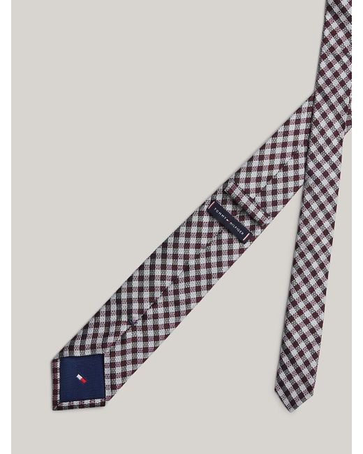 Tommy Hilfiger White Pure Silk Gingham Woven Tie for men