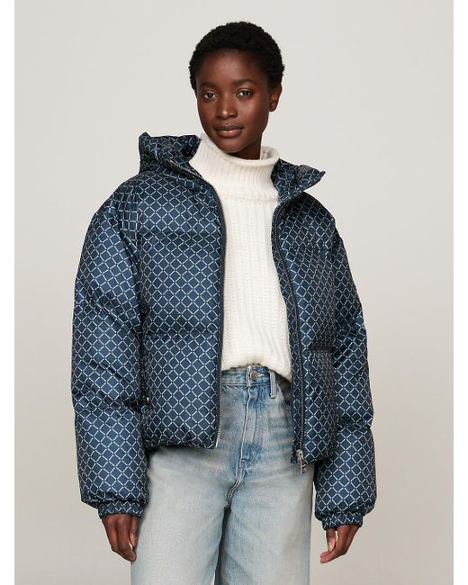 Tommy Hilfiger Blue Signature Print Puffer Jacket