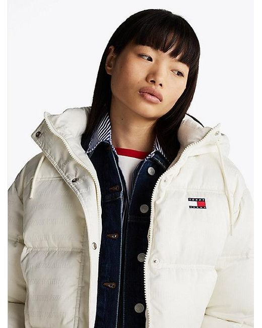 Tommy Hilfiger Blue Puffer-Jacke Mit Kapuze Und Logo-Print