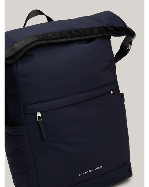 Tommy Hilfiger Blue Signature Water Repellent Roll-top Laptop Backpack for men