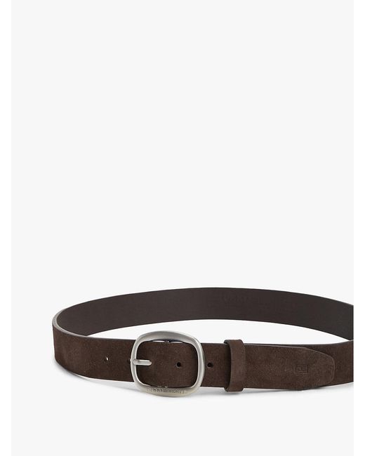 Tommy Hilfiger Brown Oval Buckle Debossed Suede Belt for men