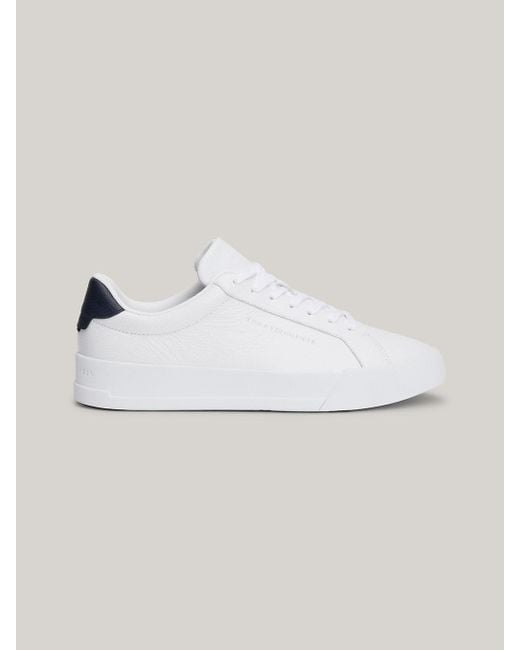 Tommy Hilfiger White Pebble Grain Leather Court Trainers for men