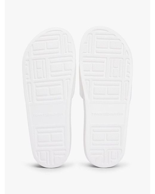 Tommy Hilfiger White Logo Embroidery Canvas Pool Slides