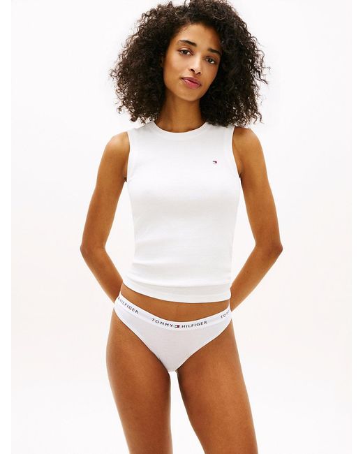 Tommy Hilfiger White Essential 3-Pack Repeat Logo Waistband Thongs