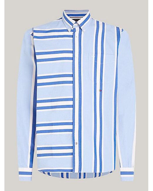 Camisa de rayas mixtas y corte regular Tommy Hilfiger de hombre de color Blue