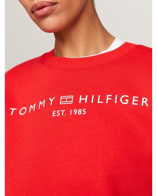 Tommy Hilfiger Red Logo Crew Neck Sweatshirt