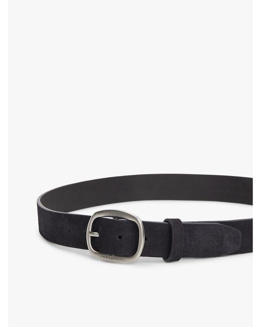 Tommy Hilfiger Black Oval Buckle Debossed Suede Belt for men