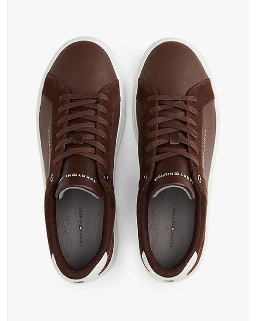 Tommy Hilfiger Court-Sneaker Aus Leder Mit Strukturmix in Brown für Herren