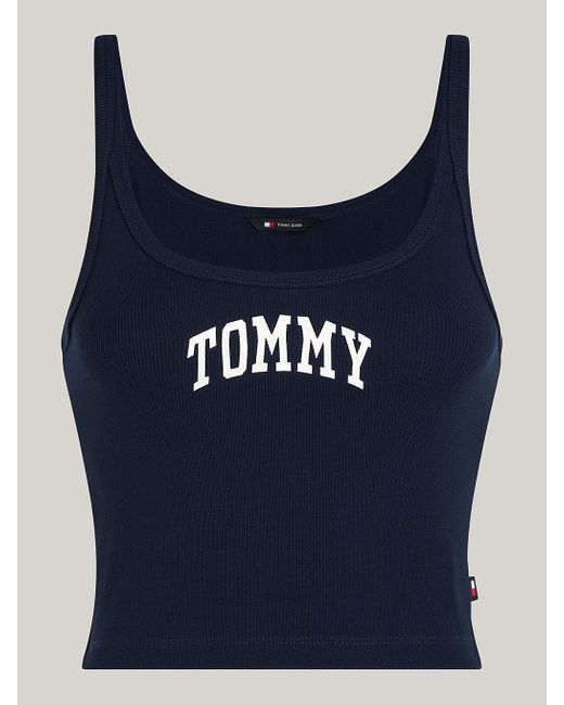 Tommy Hilfiger Blue Varsity Ribbed Cropped Tank Top