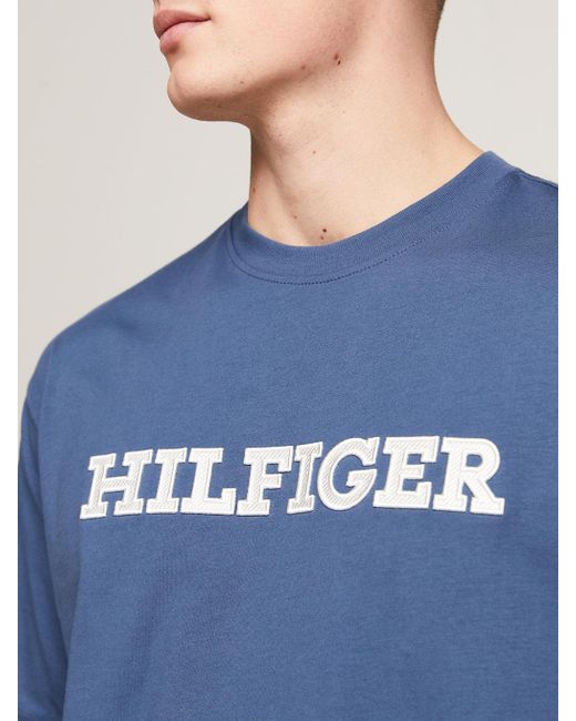 Tommy Hilfiger Blue Hilfiger Monotype Logo Embroidery Twill T-shirt for men