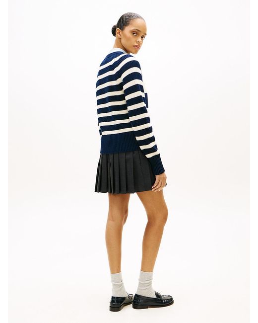 Tommy Hilfiger Blue Tone Button Crew Neck Jumper