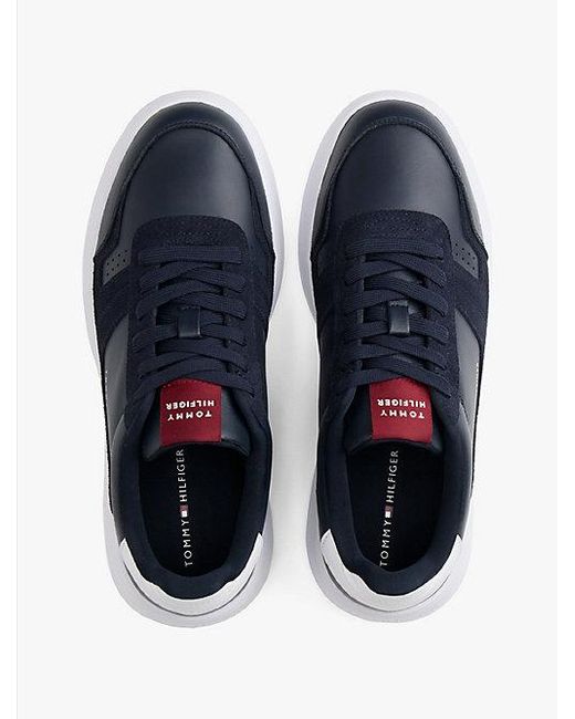 Tommy Hilfiger Leren Sneaker Met Fijne Profielzool in het Blue voor heren