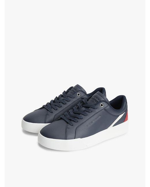 Tommy Hilfiger Blue Signature Colour-Blocked Leather Court Trainers for men