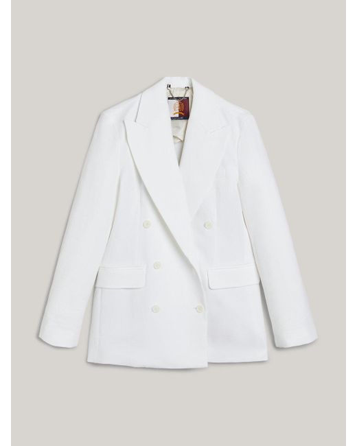 Tommy Hilfiger White Pique Oversized Double Breasted Blazer