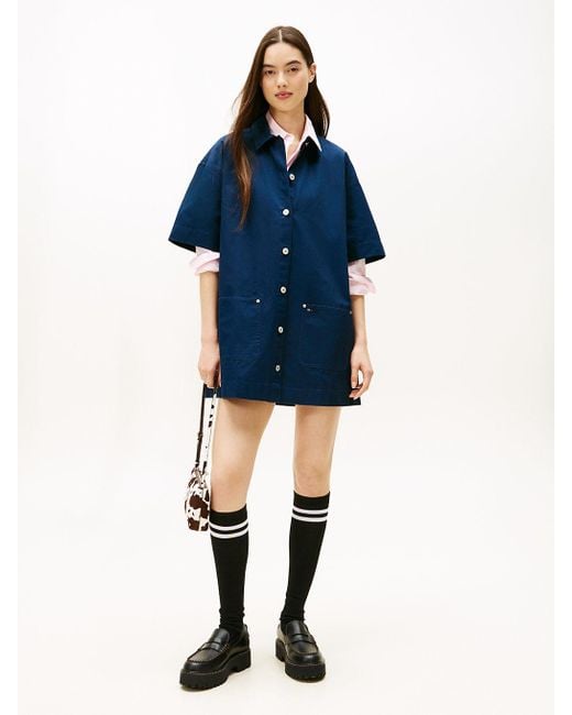 Tommy Hilfiger Blue Patch Pocket Mini Loose Shirt Dress