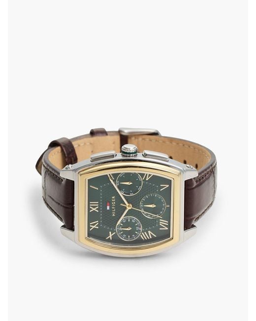 Tommy Hilfiger Gray Square Dial Leather Strap Watch for men