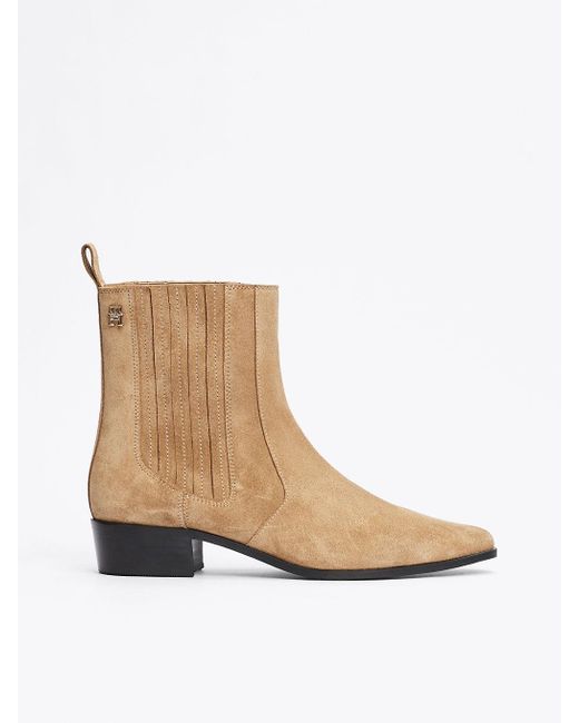 Tommy Hilfiger White Suede Cowboy Chelsea Boots
