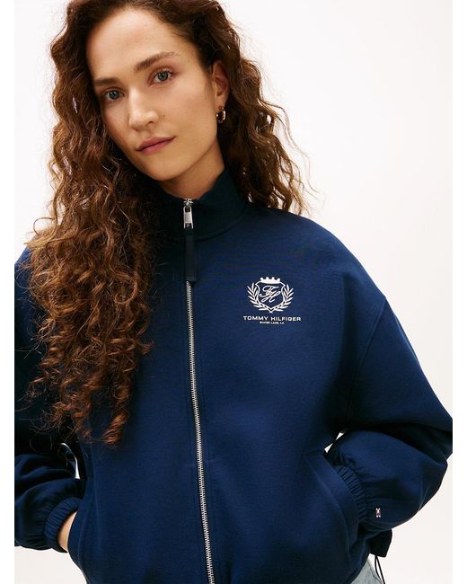 Tommy Hilfiger Blue Crest Embroidery Relaxed Zip-Thru Jumper