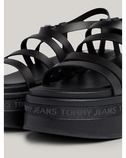 Tommy Hilfiger Black Strap Wedge Heel Leather Sandals