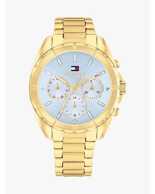 Tommy Hilfiger Metallic Gold-plated Blue Dial Sub-counter Watch