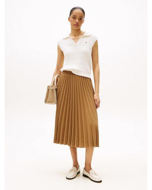 Jupe Midi Plissée À Ceinture À Logo Tommy Hilfiger en coloris Natural
