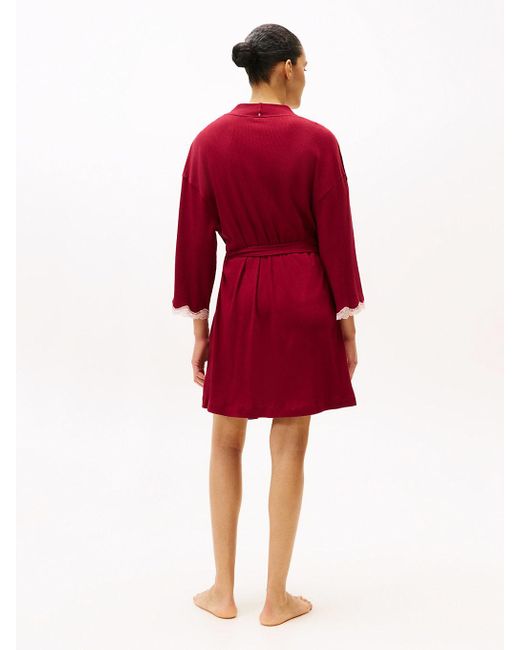 Tommy Hilfiger Red Essential Ribbed Lace Trim Robe