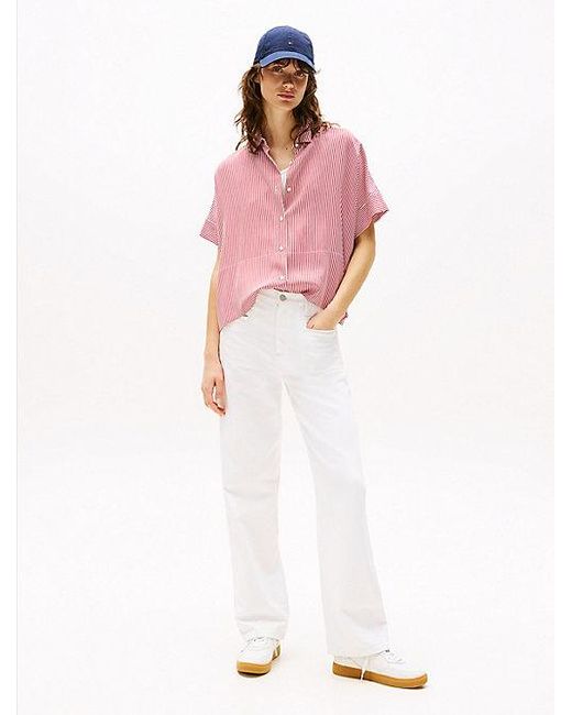 Tommy Hilfiger Overhemd Met Korte Mouwen En Vlag in het Pink