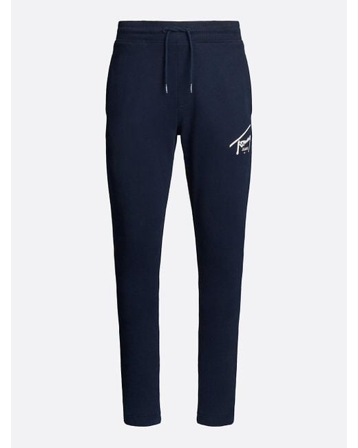 Tommy Hilfiger Blue Signature Logo Cuffed Slim Joggers for men