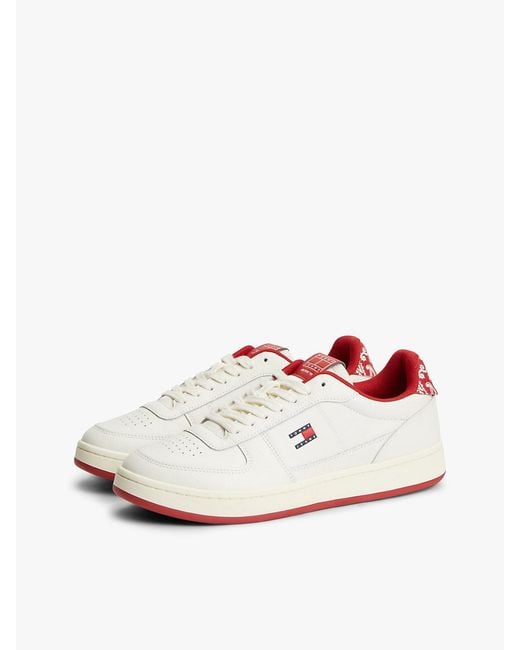 Tommy Hilfiger White Leather Bandana Print Archive Court Trainers for men