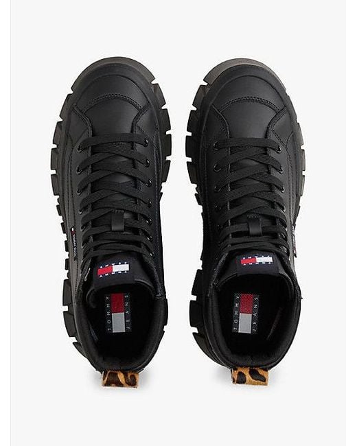 Tommy Hilfiger Black High-Top Plateau-Sneaker Mit Leder